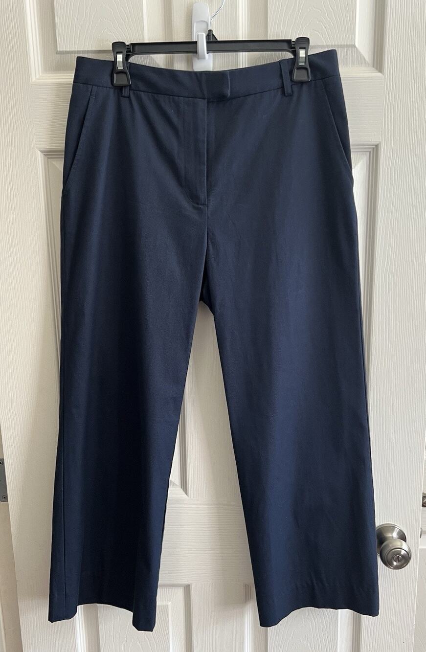 J. MCLAUGHLIN Brock Long Bottoms Navy Linen Blend Twill Wide Leg Cropped Pants 8